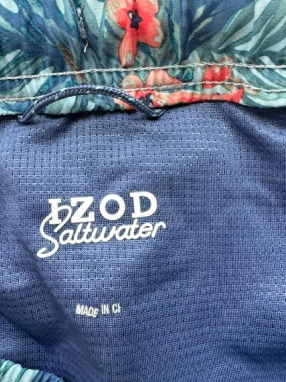 IZOD Saltwater Men's Tropical Swim Trunks Aqua Floral Stretch Sz S